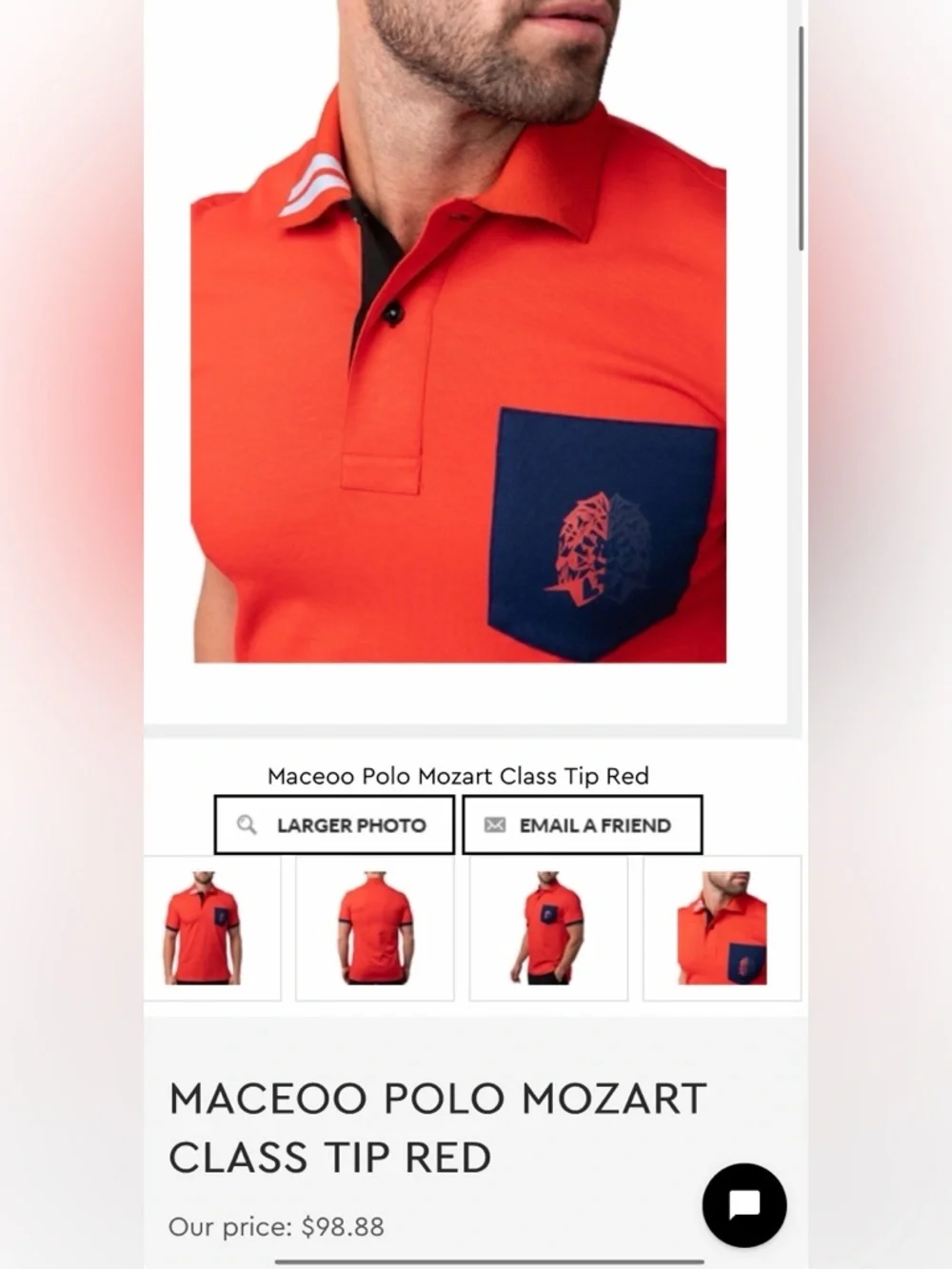 Men's Maceo Red Polo Shirt with Navy Pocket and lion 🦁 size S